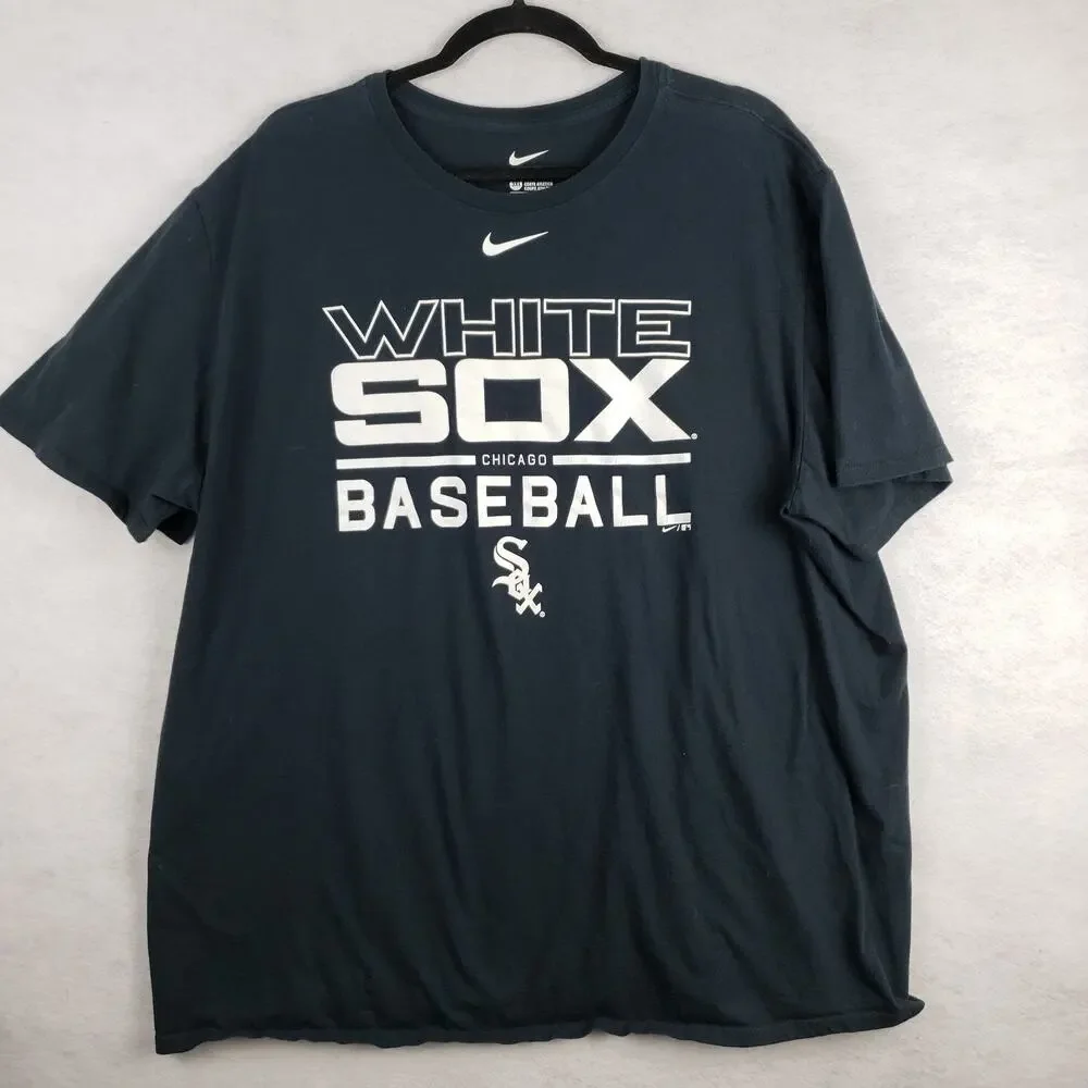 Nike Size 3XL White Sox Baseball Graphic Tee Shirt Black Athletic Cut Sporty MLB